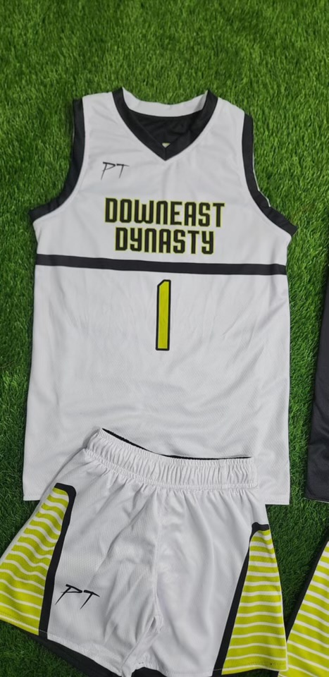Downeast Dynasty white basketball uniform